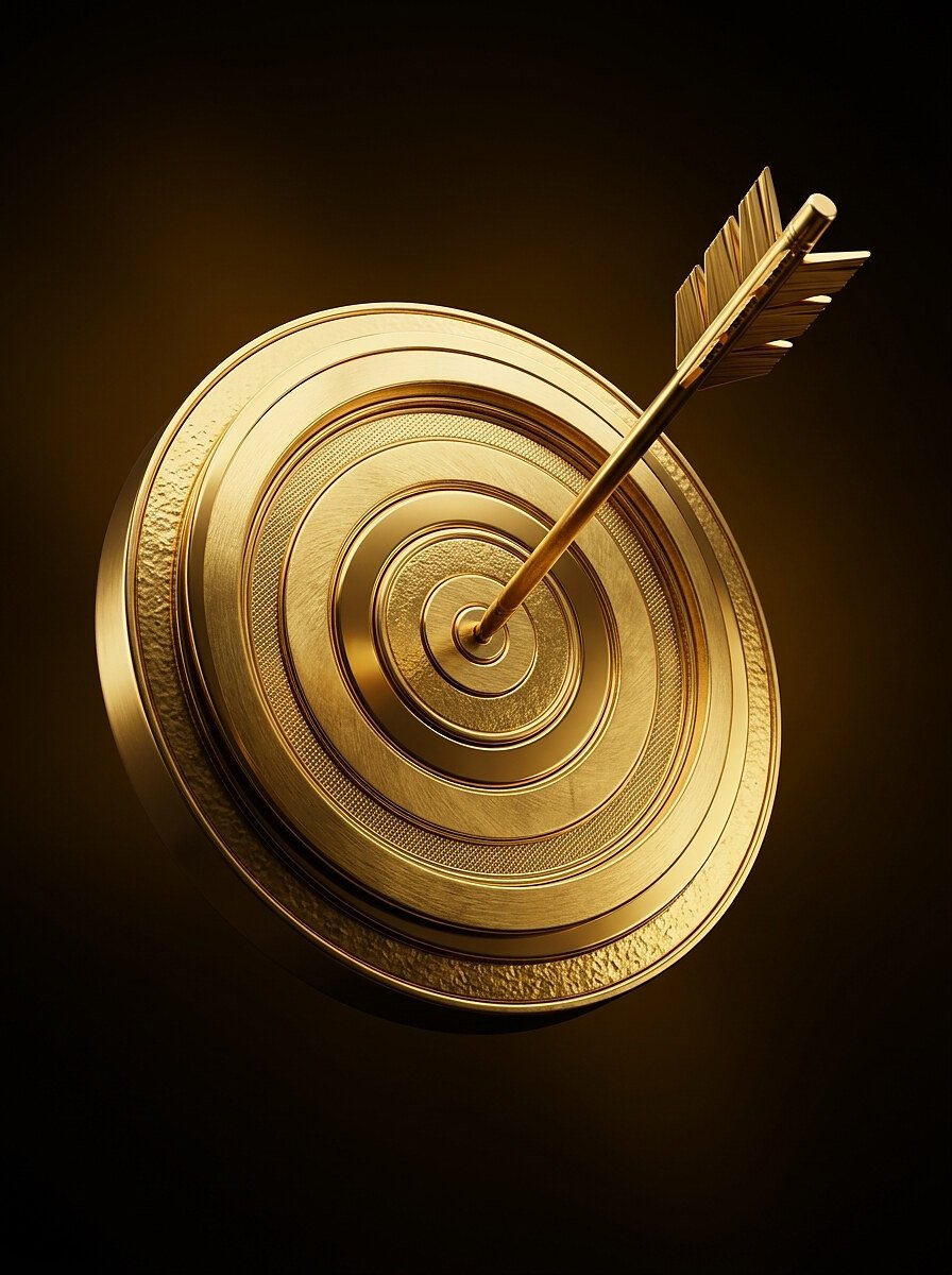 Ícone de alvo dourado com seta cravada representando escolha de produtos na ClickBank