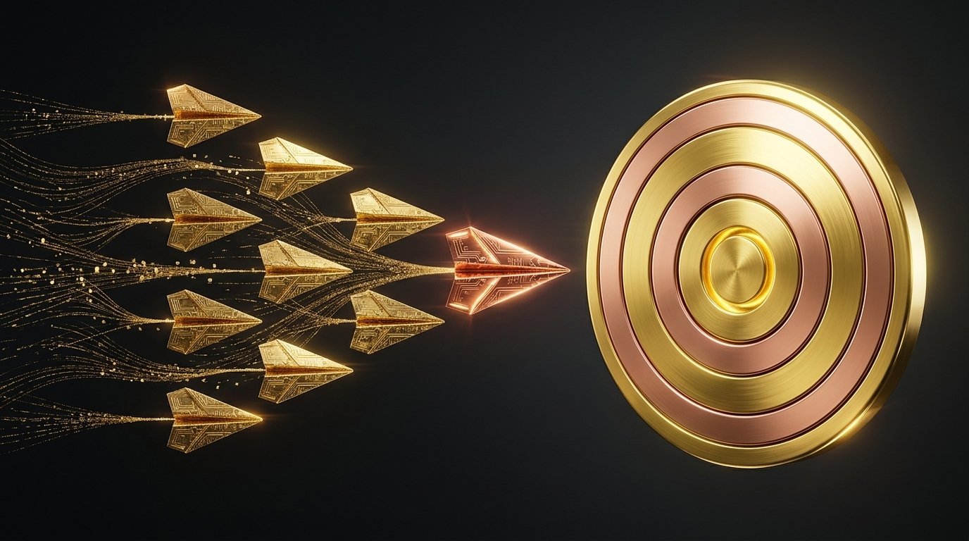 Ilustração de inteligência artificial escalonando campanhas de marketing digital e tráfego pago